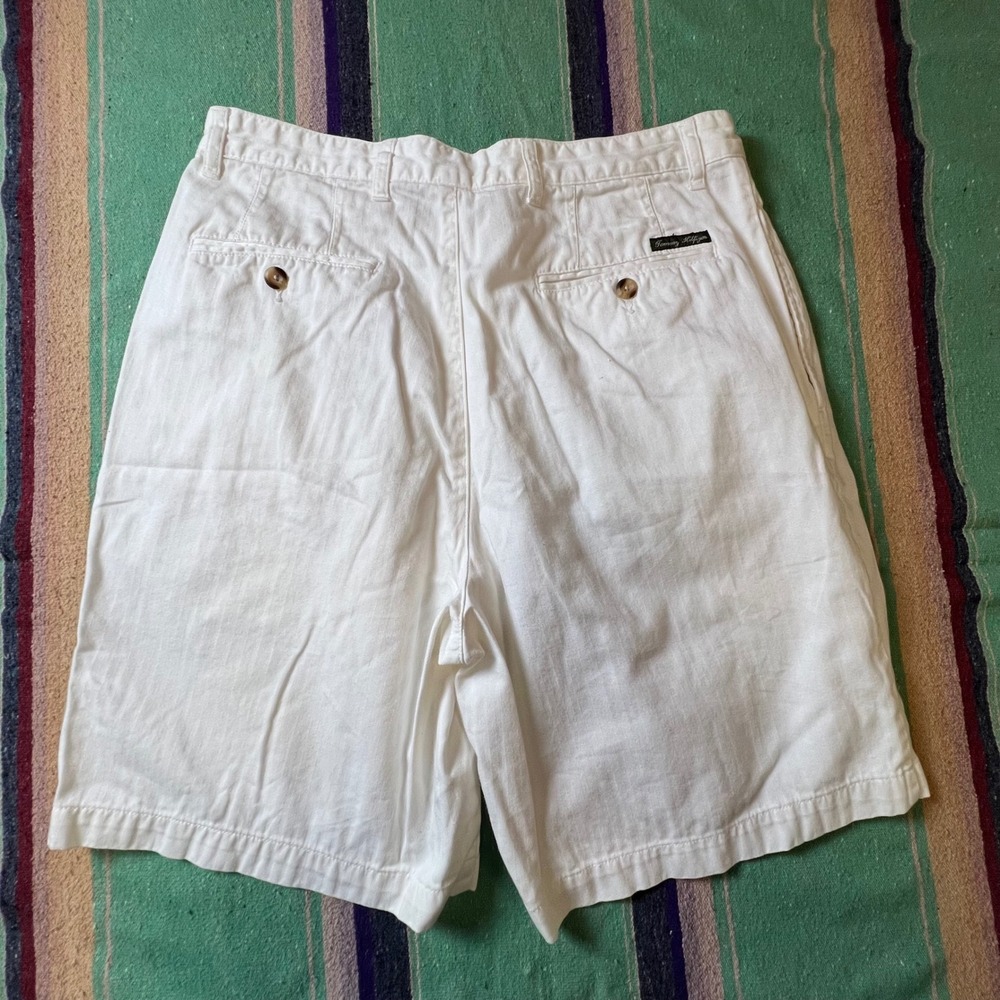 Tommy Hilfiger Pleated Chino Shorts Mens 34 White Cotton Relaxed Summer Preppy
